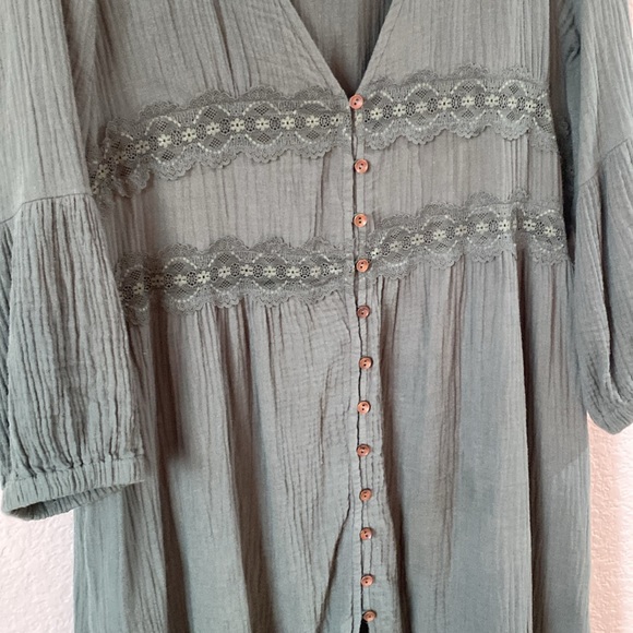 Boho Green flowy 100% cotton dress. Size Large - Picture 3 of 7